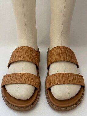 Joie NIMBLE Sandals BROWN TAN SLIP ON Strappy SLIDE Rattan Pattern Size 7